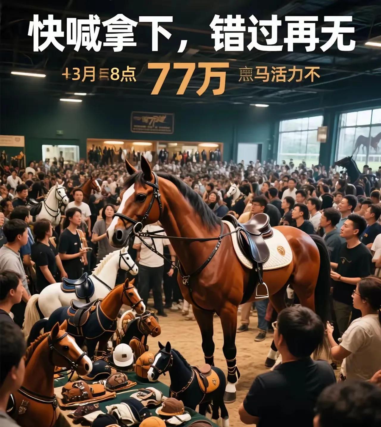 特大喜讯来袭！
5月13日晚8点
77万匹活力马形装备，
马术俱乐部爆满！
马主