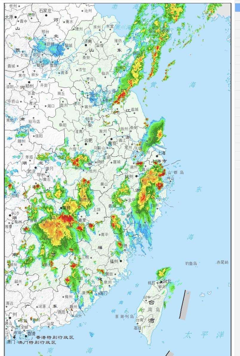 【江南迎暴雨】云图上看 目前江西浙江福建出现分散性红波信号，上述局部点站激发出强