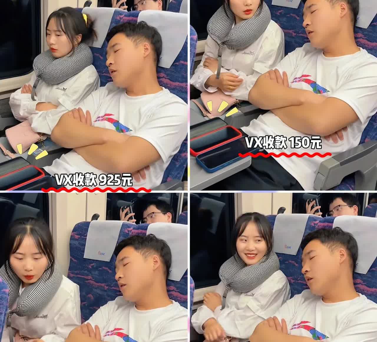 一男子在高铁上睡得昏沉，结果他面前的手机响个不停，全是微信收款提示音，“微信收款