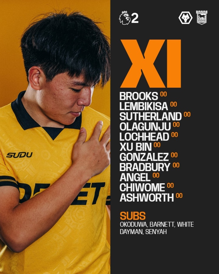 果然英伦首秀！徐彬首发代表狼队U21出战。
果然真的英伦首秀了！徐彬刚到英格兰没