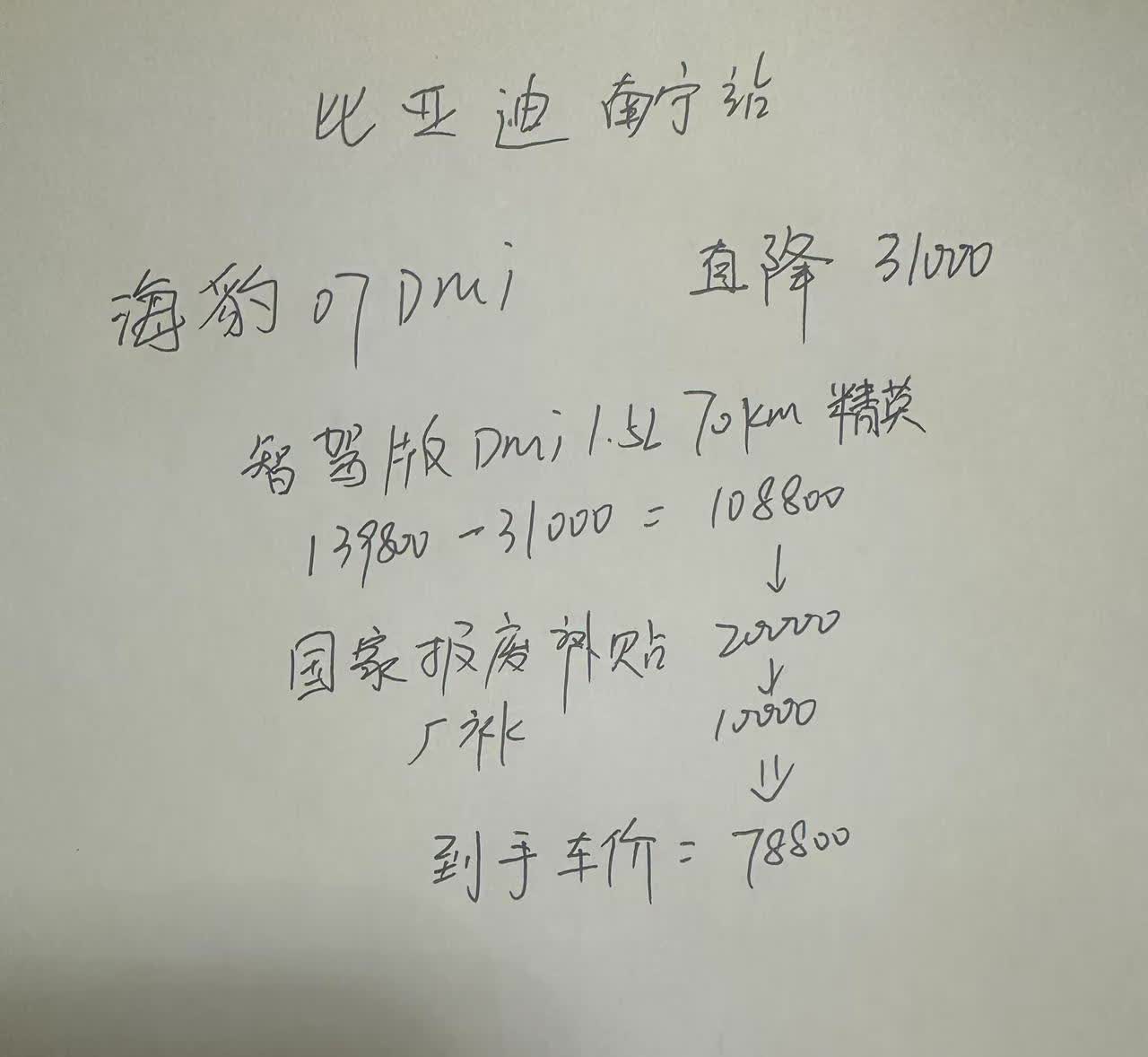 比亚迪B➕级混动车型