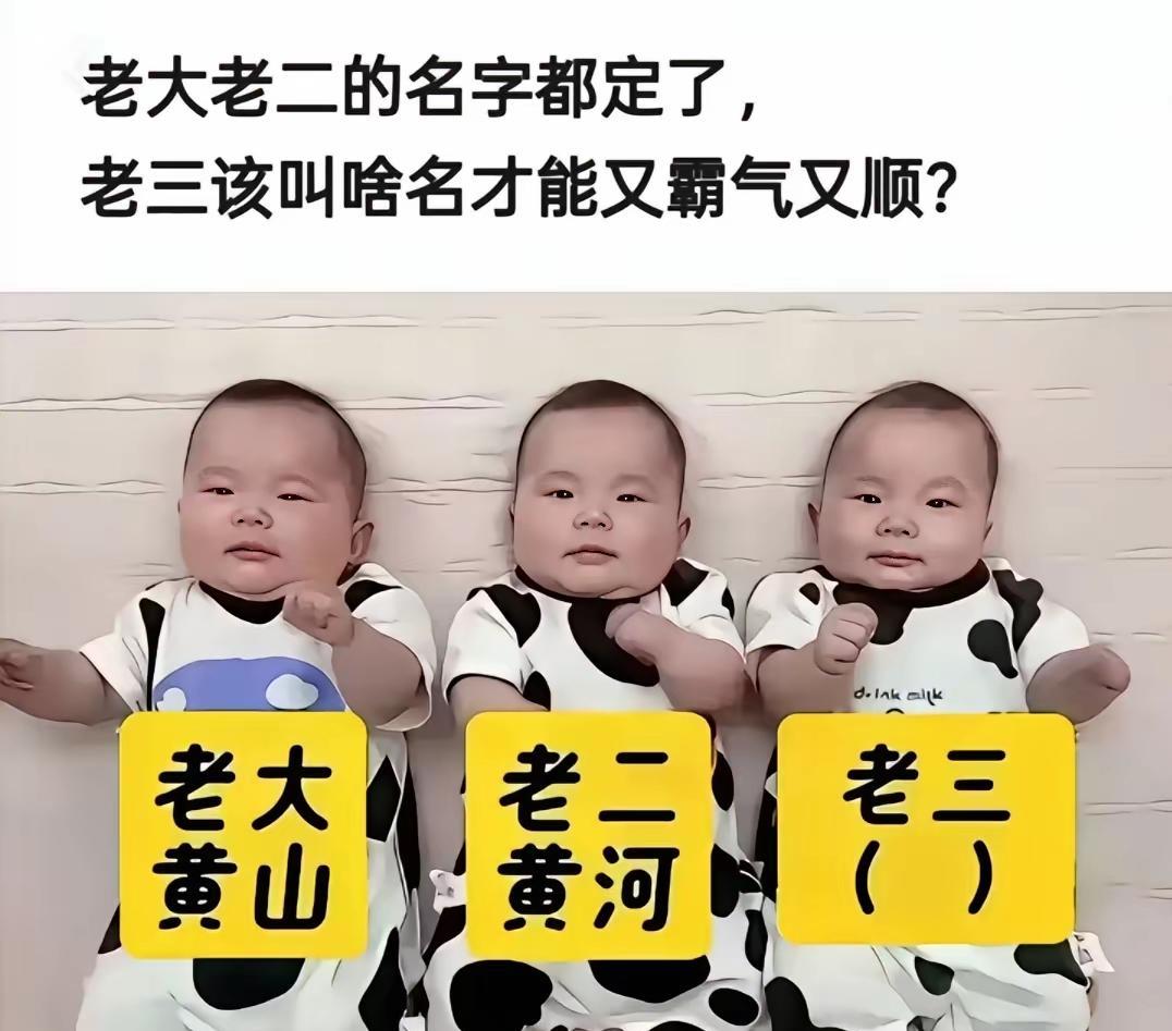 黄家喜得三胞胎！添人进口乐不可支！老大取名“黄山”！老二取名“黄河”！那么，老三