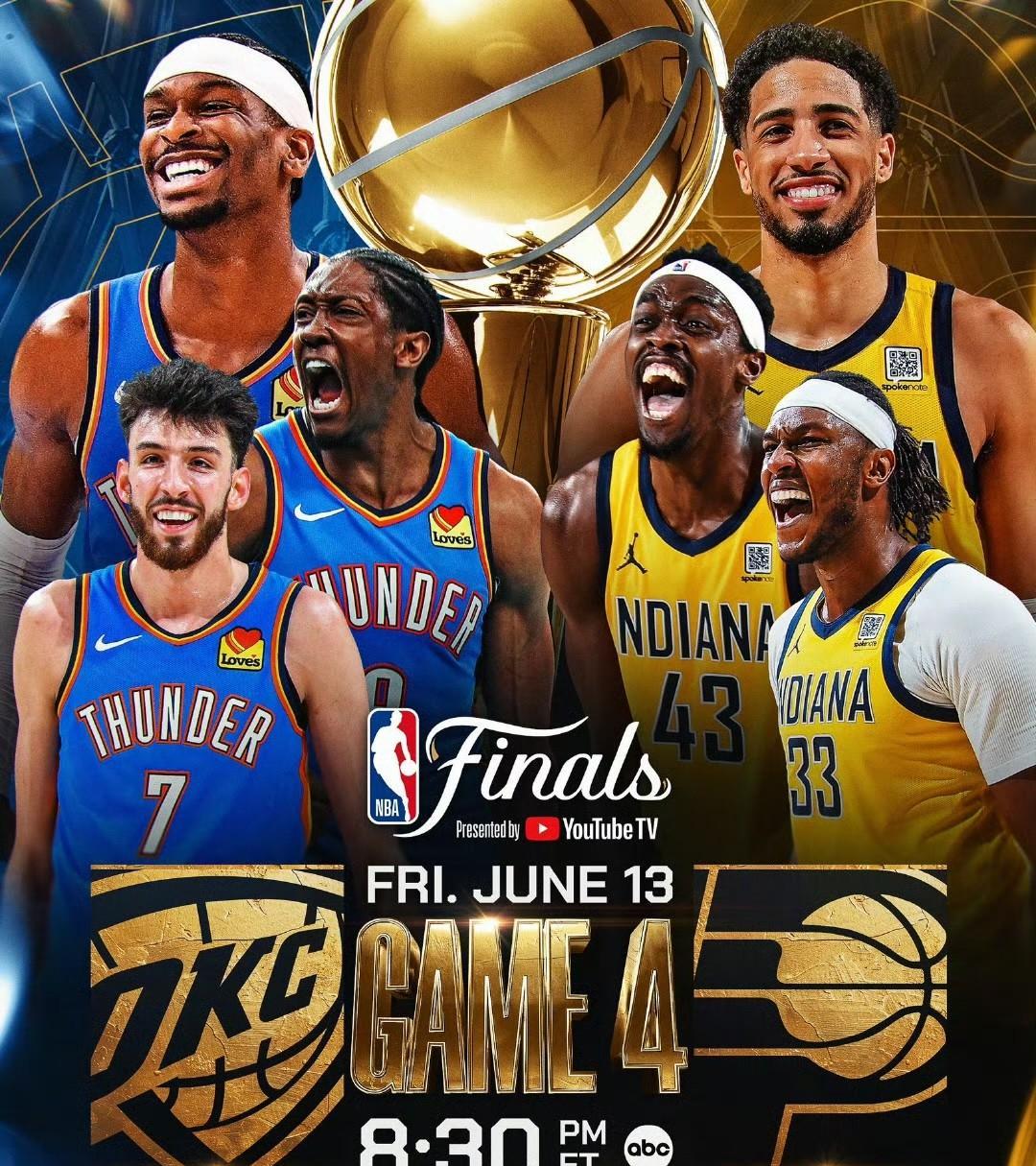 NBA总决赛G4预测！！！雷霆2-2扳平还是步行者3-1拿赛点！
北京时间6月1