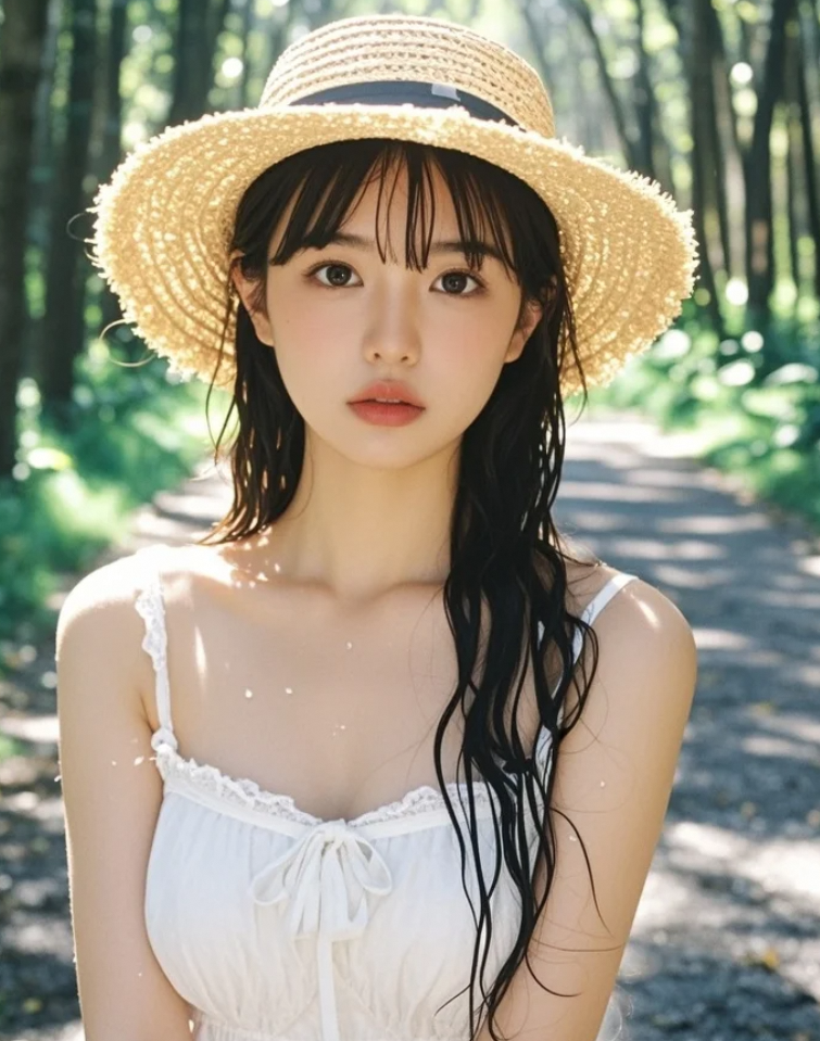 她与自然的亲密接触，展现了人与自然和谐共生的美好画面。