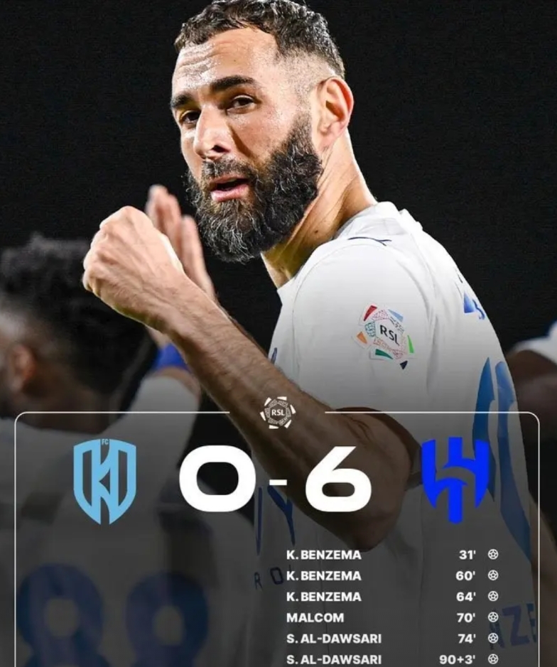 本泽马首秀戴帽，独造4球助利雅得新月6-0狂胜！这就是C罗不惜罢赛都要反对本泽马