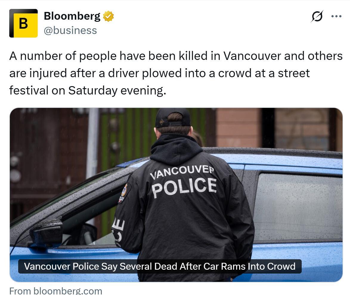 突发事件，温哥华汽车冲撞人群：
当地在庆祝菲律宾传统节日拉普拉普日（Lapu-L