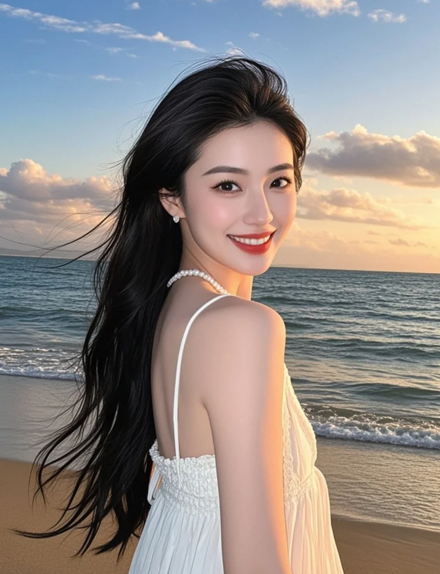 白裙在风中猎猎，长发如瀑倾泻，充满力量