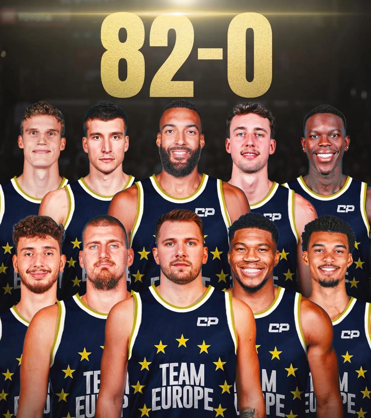 欧洲联军能否称霸NBA联赛？
首发阵容超级全明星：
东契奇，字母哥，约基奇，文班