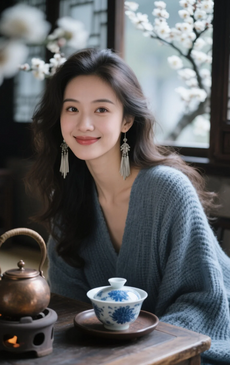 铜壶低吟，水声轻响，她正与岁月对坐饮茶