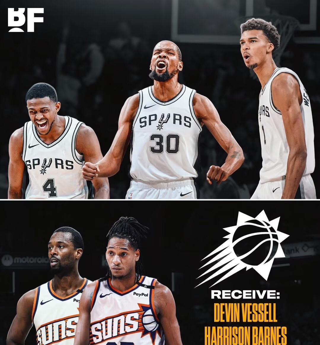 NBA记者Jake Weinbach报道，马刺为交易得到凯文-杜兰特拟定的核心筹