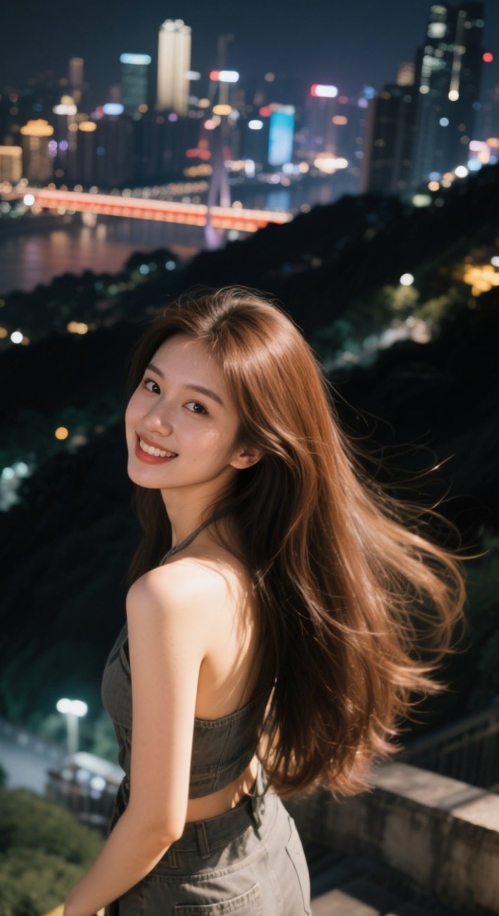 娇柔佳人夜游，裙摆摇曳心动