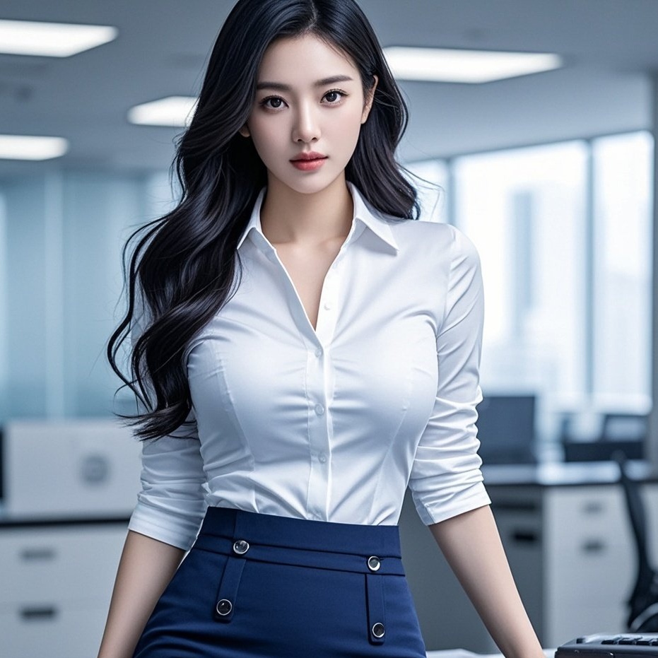 少妇风姿职场现，衬衫包臀韵无限