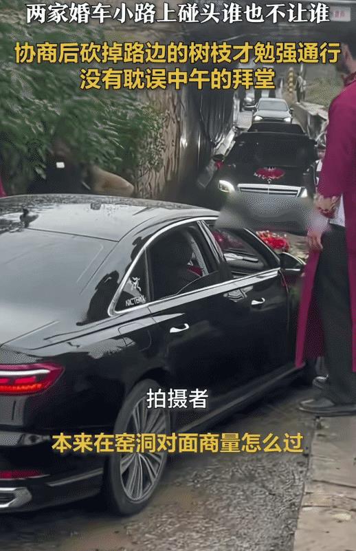“两家婚车碰头怎么办？”山东菏泽，万万没想到，两家婚车在小路上碰头，结果谁也不让
