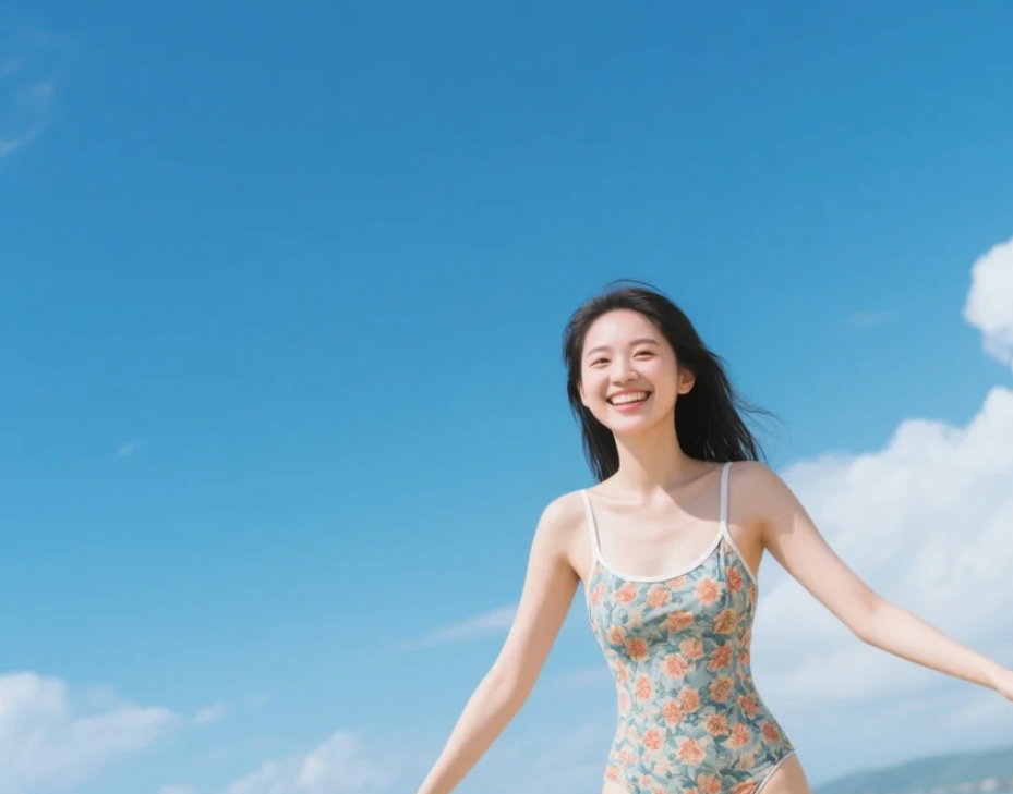 夏日泳装时刻，蓝天下的我们