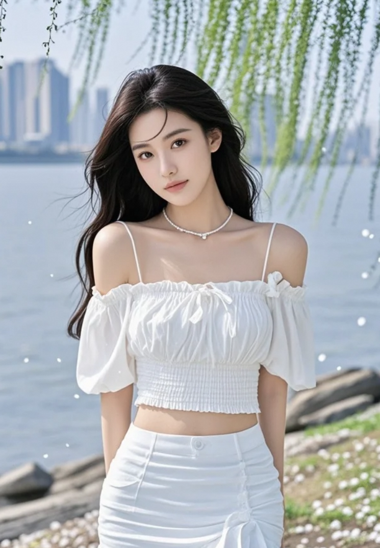 柳絮落满肩，她抬头望天，仿佛接住了整个春天。