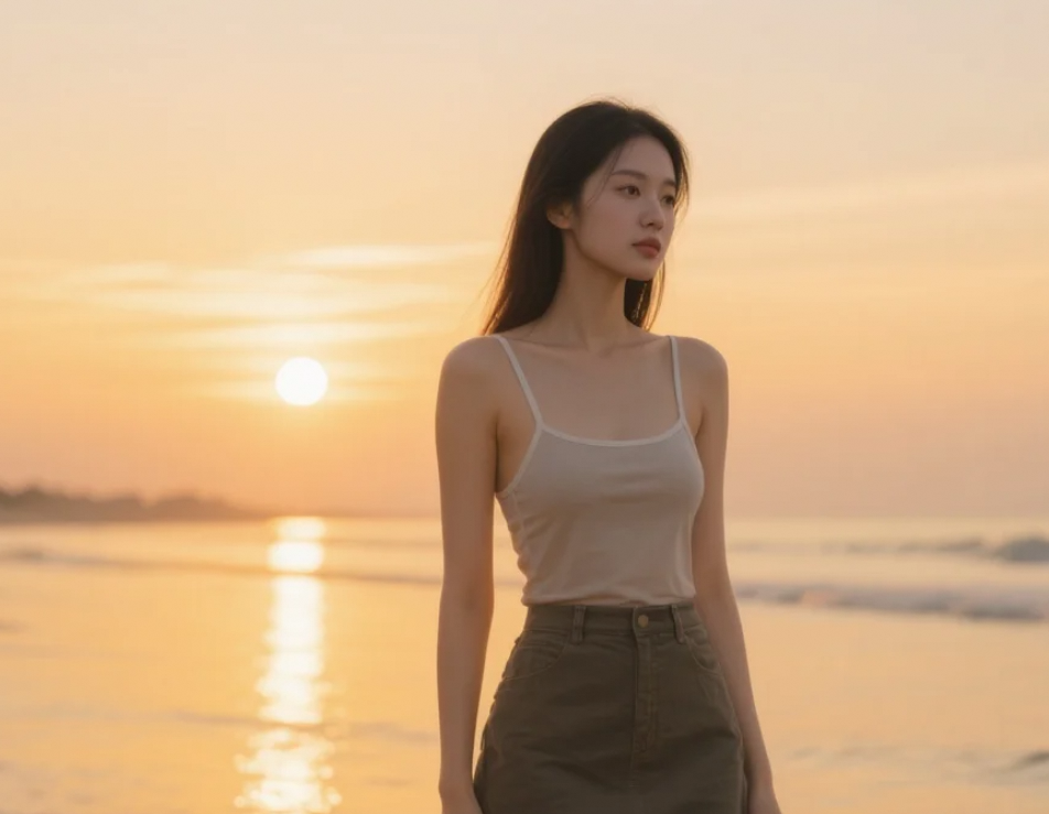 她站在海天交界处，美得像梦境里的主角