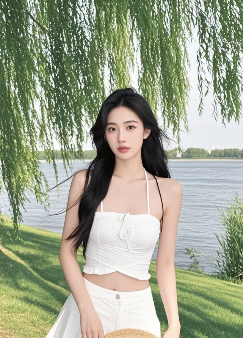 柳丝垂落如发，她回眸，春风都醉了