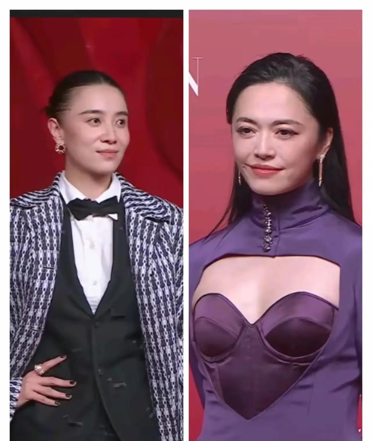宋佳和姚晨这穿着太有意思啦！宋佳有点男士化的打扮，姚晨这穿着有点好笑，露着这一块
