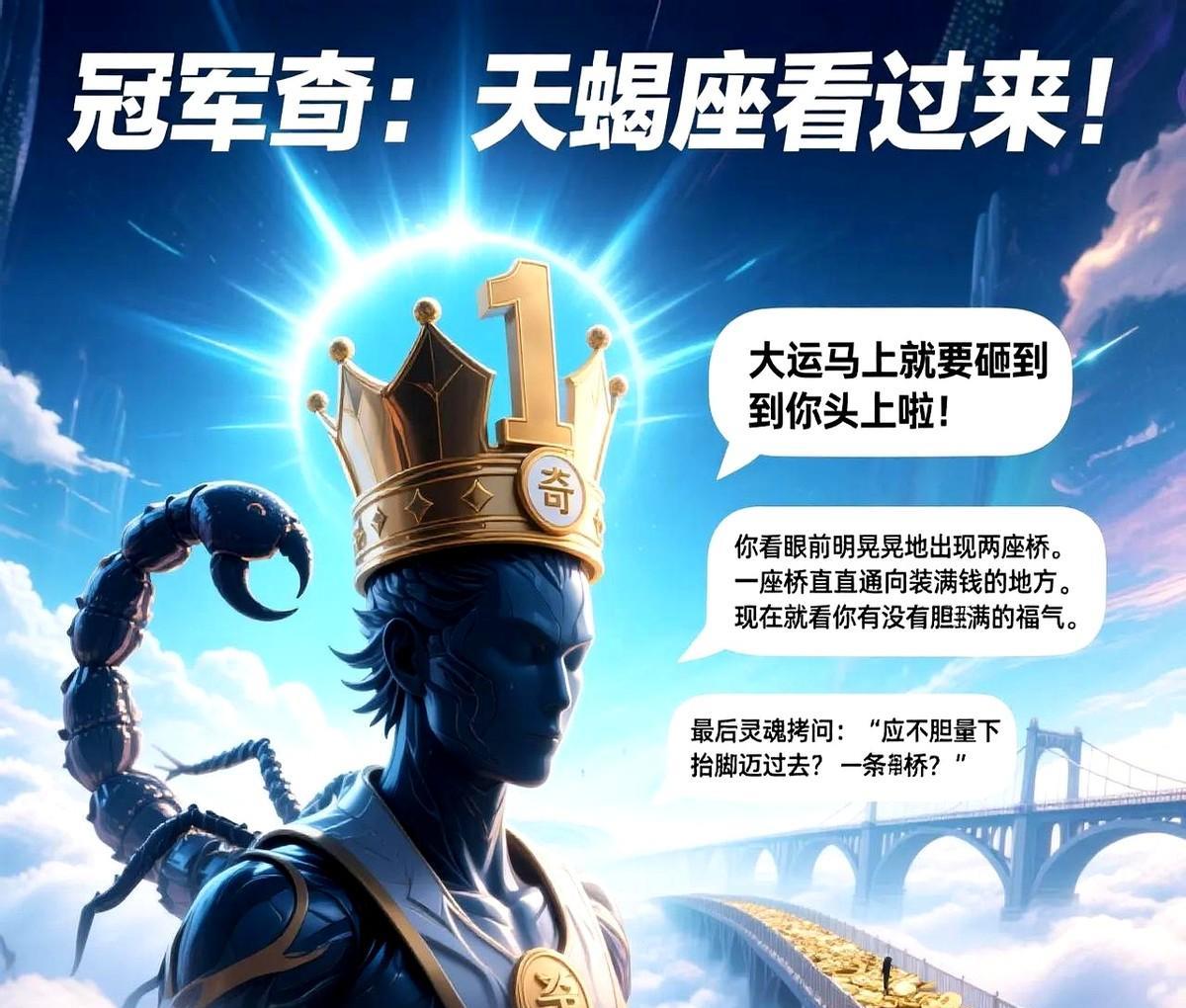 眼前这条路金光闪闪的，直通堆成山的钱袋子！
天蝎的第六感早就嗡嗡响了，脚底板发痒