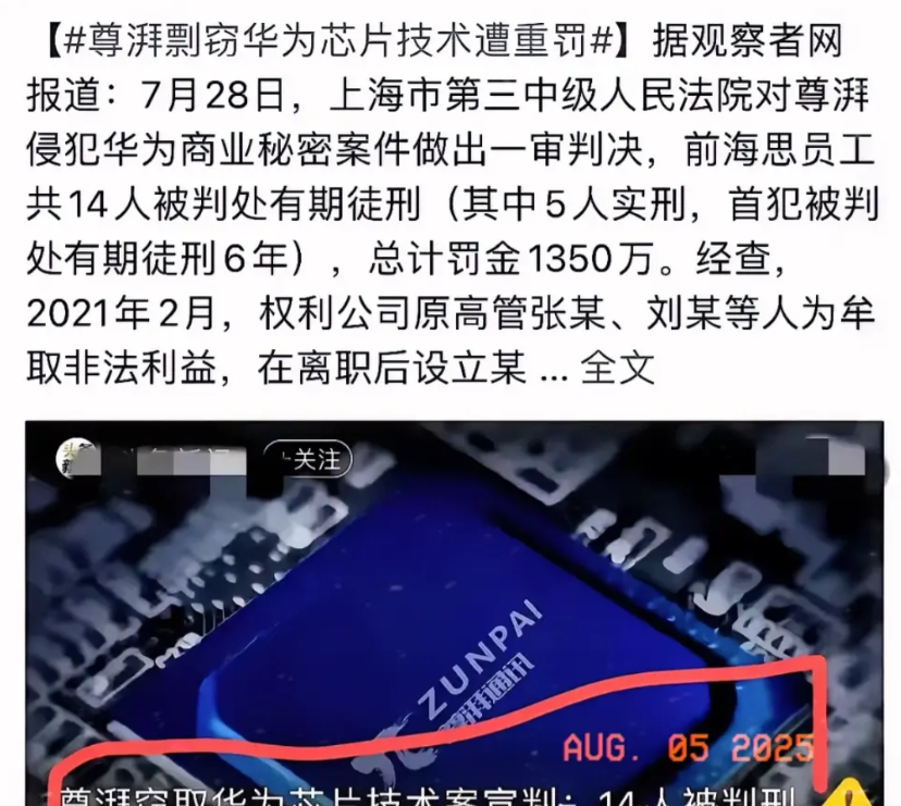 海思这次栽的跟头有点大。

张琨的事刚判下来，6年刑期不轻不重。从高通跳到华为，