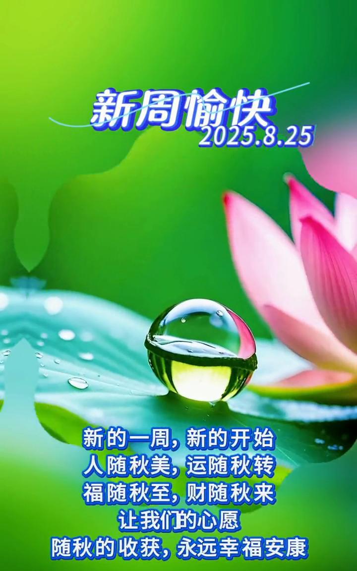 新周愉快，2025.8.25。
新的一周，新的开始。人随秋美，运随秋转。福随秋至