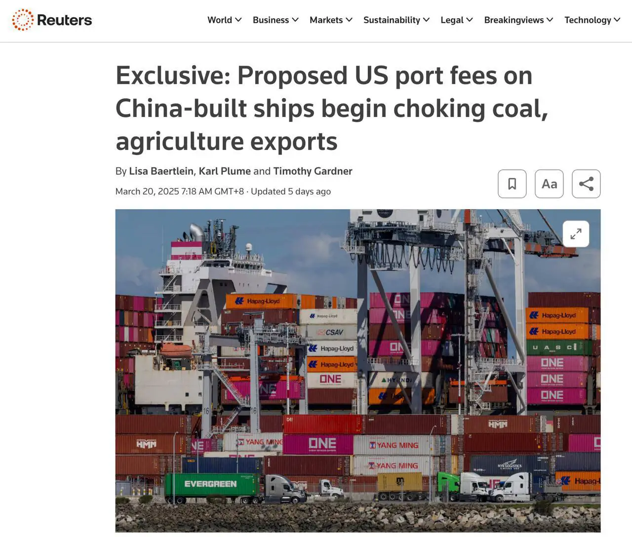 美国计划对每艘停靠在港口的中国船只征收150万美元的停靠费
