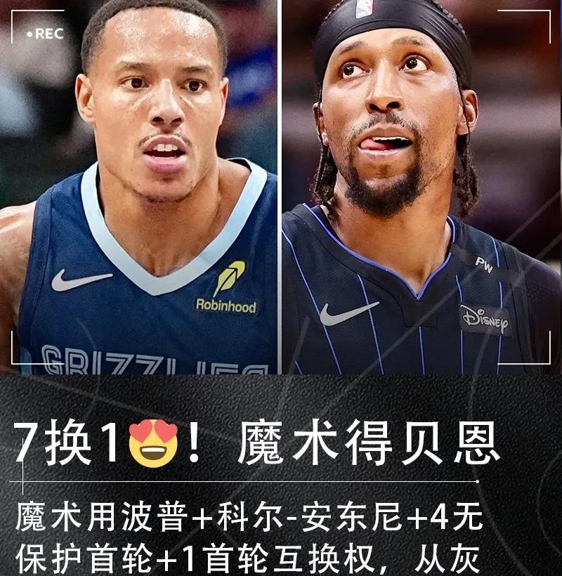 贝恩交易：疯狂夏天的热身启动了
刚刚，灰熊将贝恩交易至魔术，换波普+科尔-安东尼