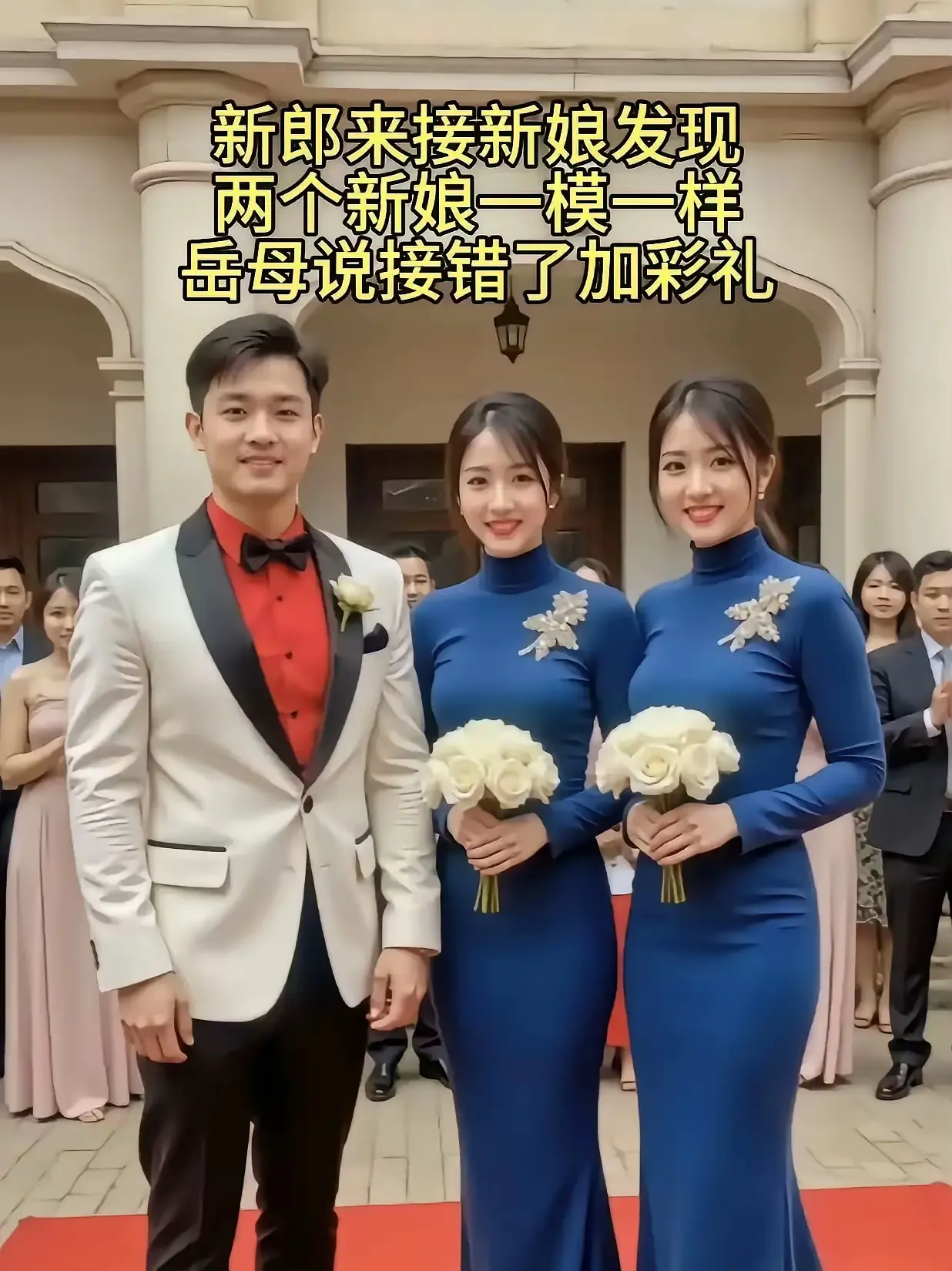 这丈母娘太皮了，嫁女儿竟然“买一送一”！
​俩双胞胎女儿一模一样，如果不是婚前做