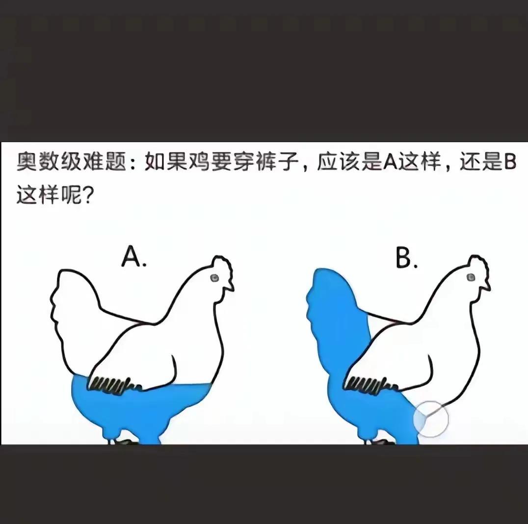 爱因斯坦来了也是B，因为包屁股的才算是裤子，A只能算是吊带袜，能盖肚脐的那种。
