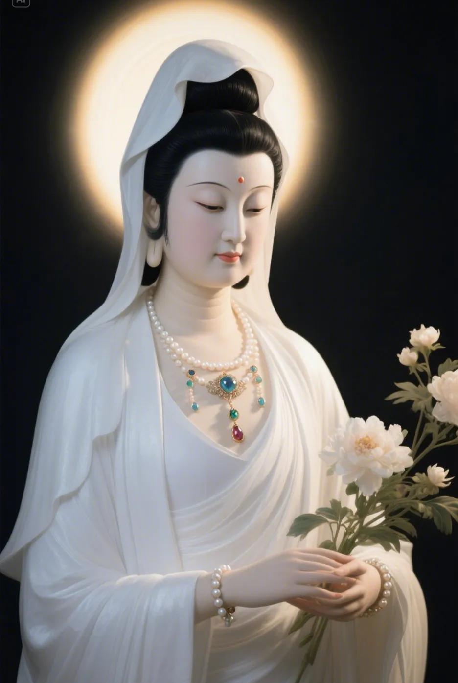 菩萨含笑捧花枝，仙姿绰约世无双。#能不能用一句话概括佛教的意义# #分享修行中的