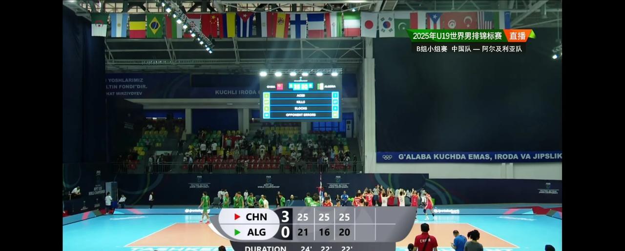 中国小男排比较给力啊，3:0横扫了阿尔及利亚男排，三局比分分别为25:21，25