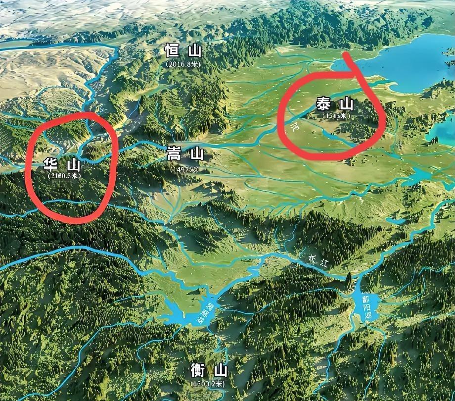 这张图清楚的告诉我们，泰山为什么是五岳之首。
其他四岳都在西边，只有泰山屹立东方
