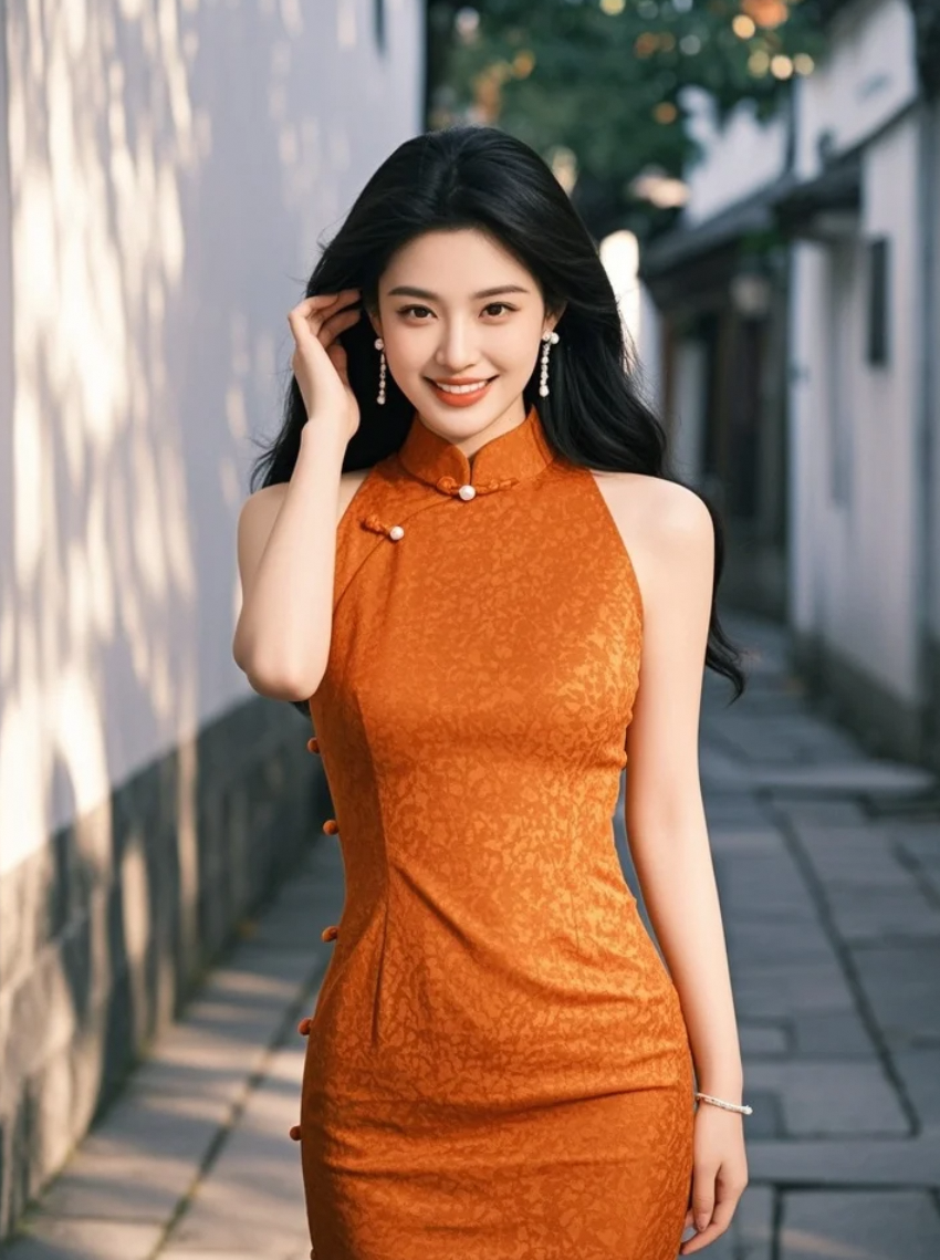 穿上旗袍的她，仿佛从画中走来