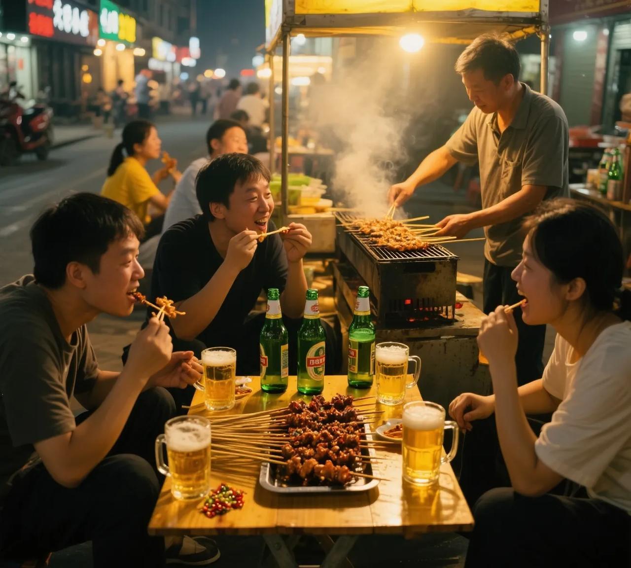 在小县城里，月入一万多，四五个人吃顿烧烤当夜宵，能花多少钱？答案是你想不到的！