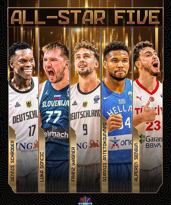 欧锦赛一阵五人组一队，NBA夺冠问题不大
欧锦赛今年德国冠军，土耳其亚军，希腊季