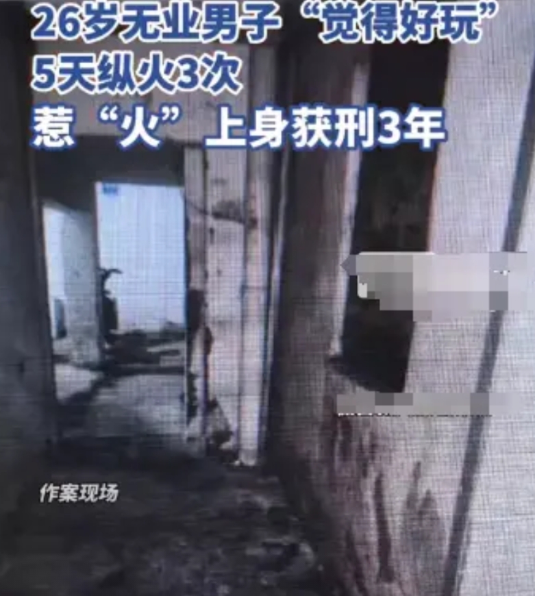 白天睡觉，晚上外出。26岁男子游手好闲，为寻求消遣，5天内3次点燃公共场所和居民