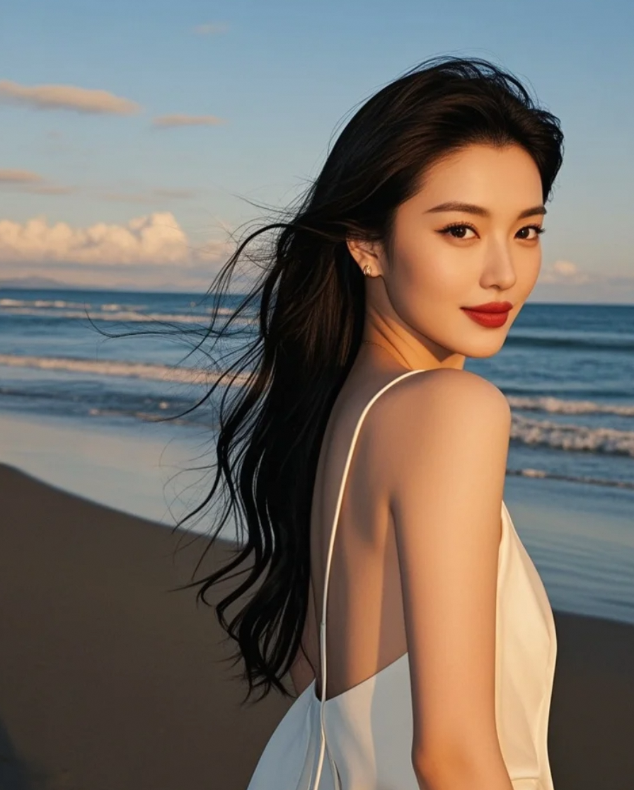 漫步海岸线，长发是流动的风景线