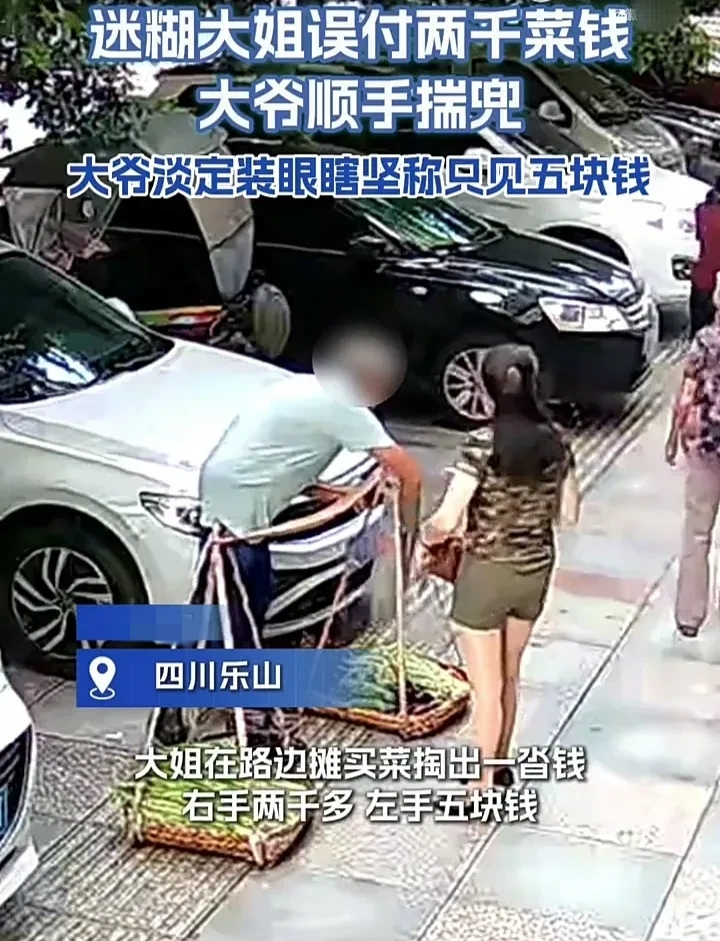 聪明过头了！四川，一女子到一大爷菜摊买菜，可在女子选好菜掏出钱来准备付钱时，本想