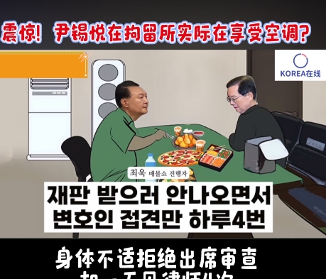 震惊！尹锡悦在拘留所竟享受空调与丰盛美食？
据韩国执政党民主党相关人士透露，尹锡