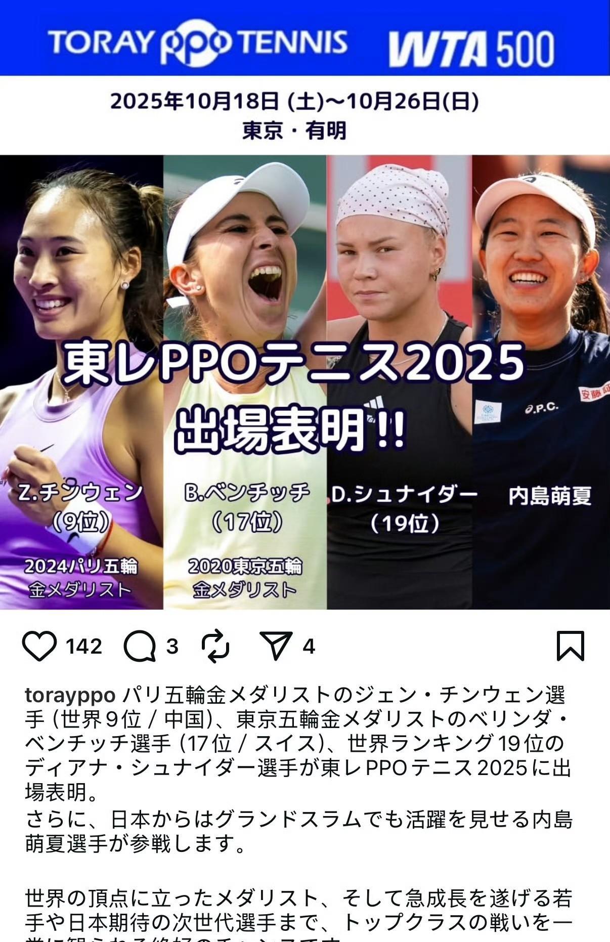 【东京WTA500赛公布部分参赛阵容：郑钦文在列】
#WTA# #WTA500#