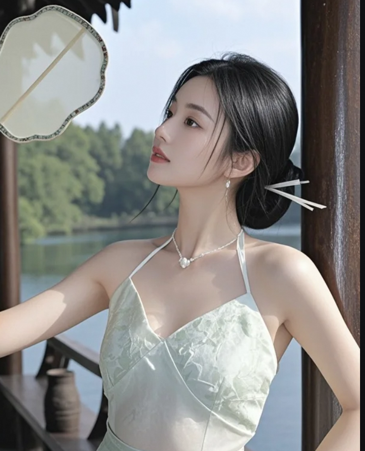 她站在湖边，像是等待一场重逢