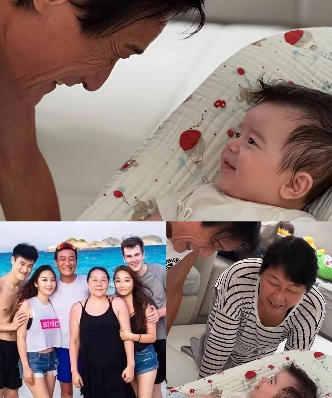 中国香港艺人梁家辉夫妇探望混血外孙，祖孙对视而笑好温馨，外国女婿帅气顾家
#梁家