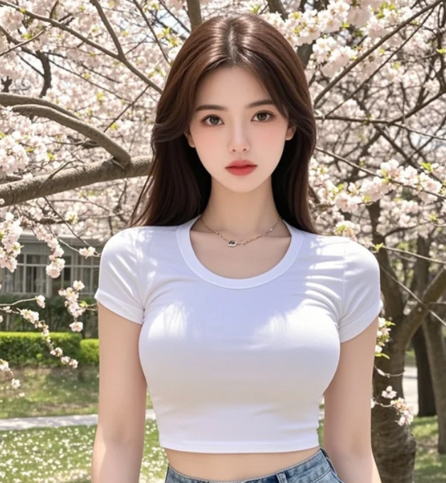 樱花树下的她，宛如春天里的一抹亮色
