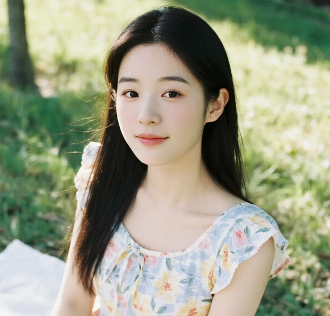 细腻肌肤如瓷白，温柔眼神治愈人心