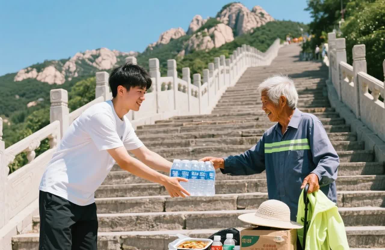 泪目了！7月初，山东有一个男孩子爬山时，他竟做了这么一件事。

他上山时看见