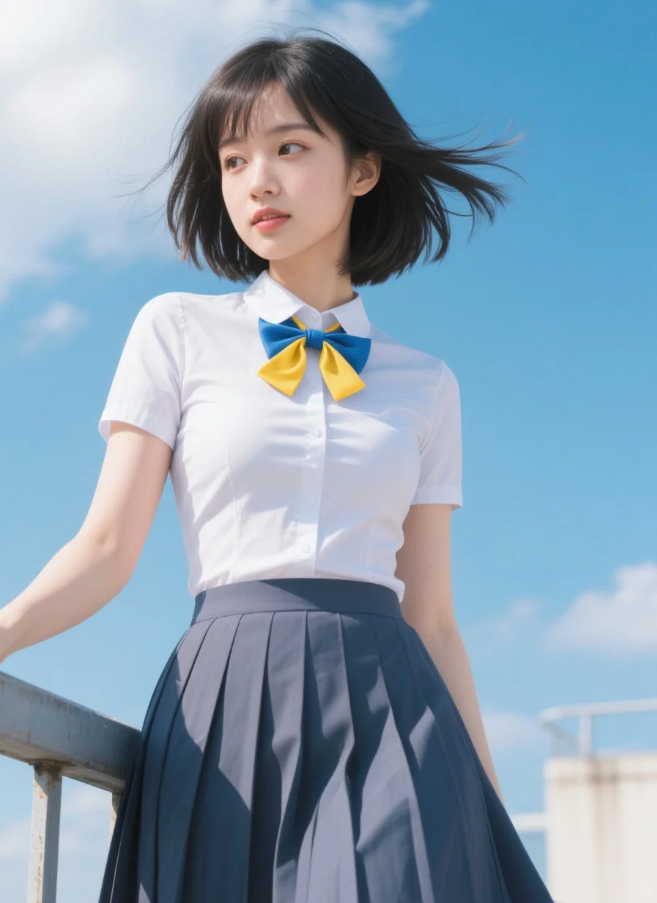 美少女在学校天台仰望天空
