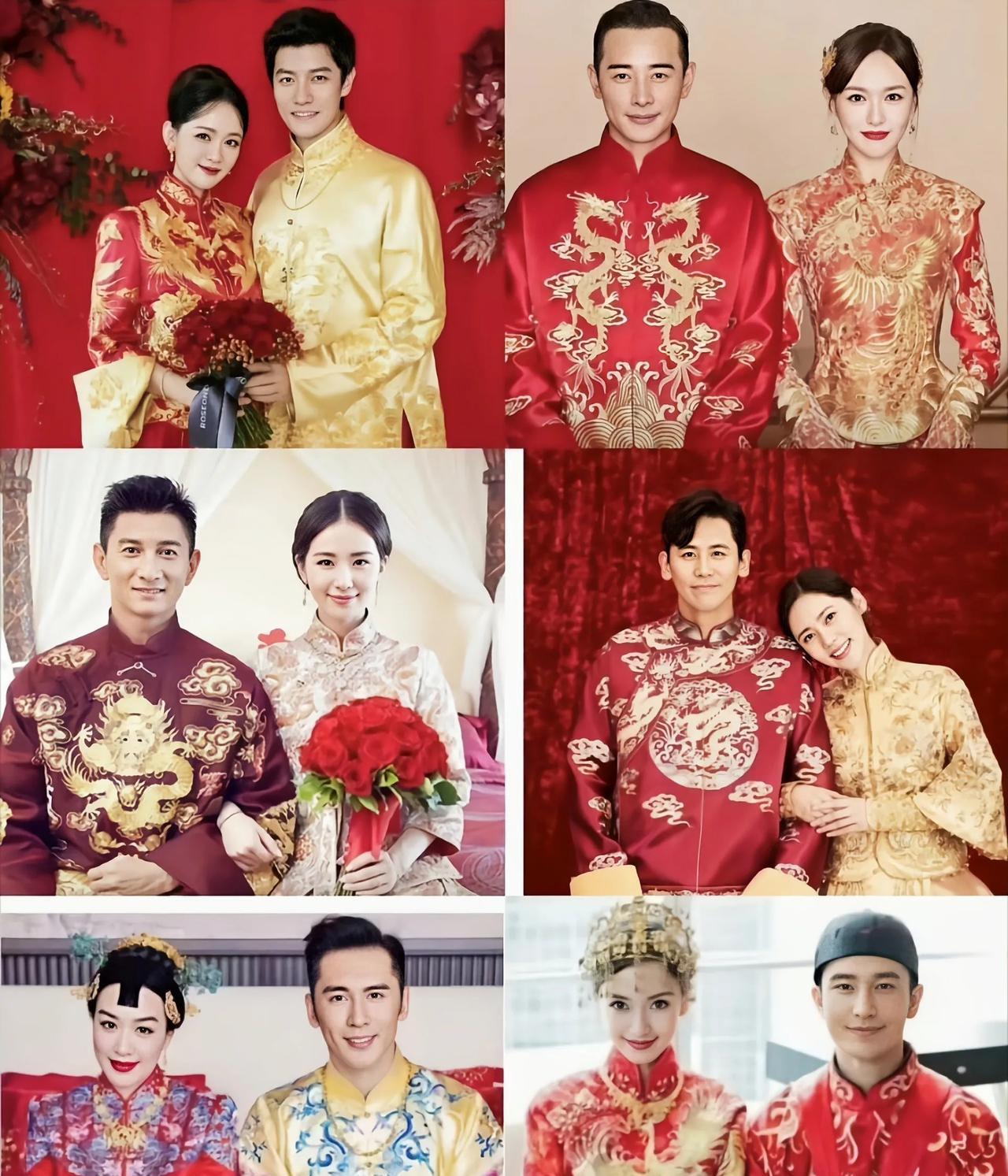 六对明星夫妇结婚时穿的的中式礼服，对比一下，你最喜欢哪一套？
个人感觉吴奇隆和刘