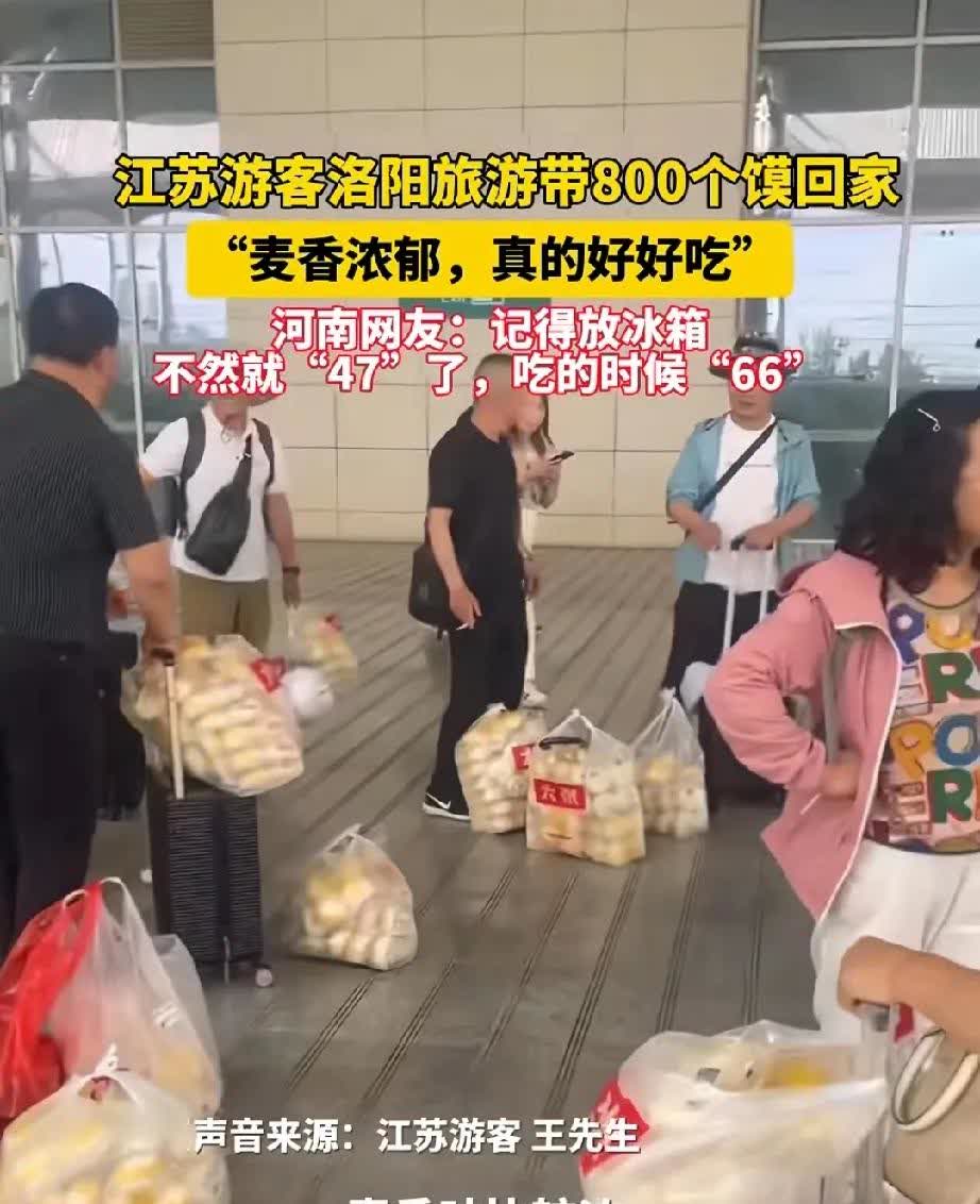 据河南《大河报》报道，近日，一名江苏游客到河南洛阳去旅游，居然买了800个馍回去
