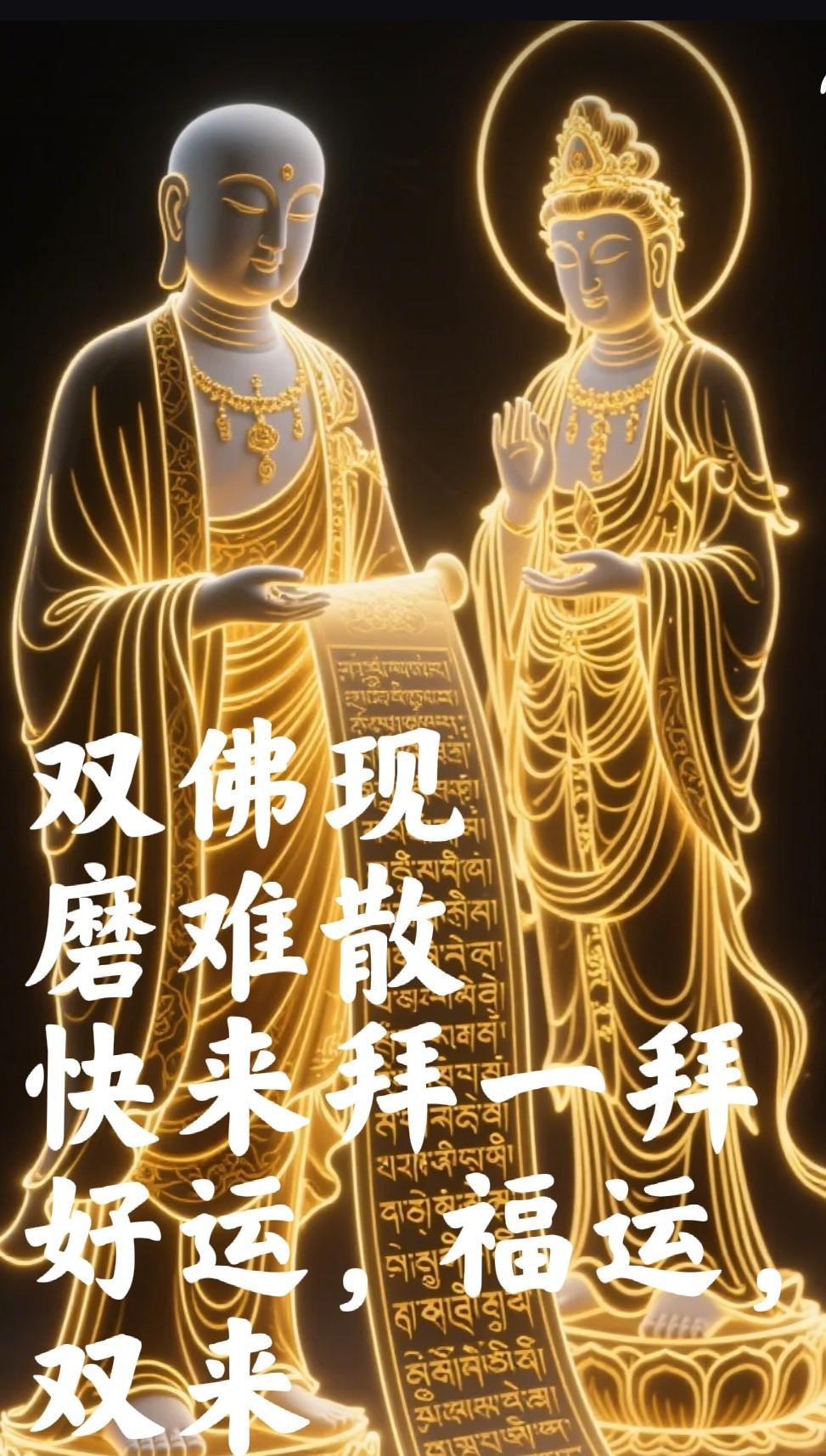 您的磨难已结束，不会回来了！当你刷到这金光熠熠的双佛出现
留下一句“大吉大利”