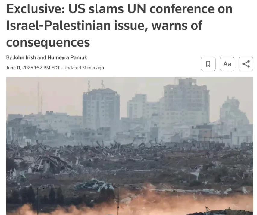 美国抨击联合国以巴会议，威胁各国将可能承担后果
据媒体获得的一份美国外交电报显示